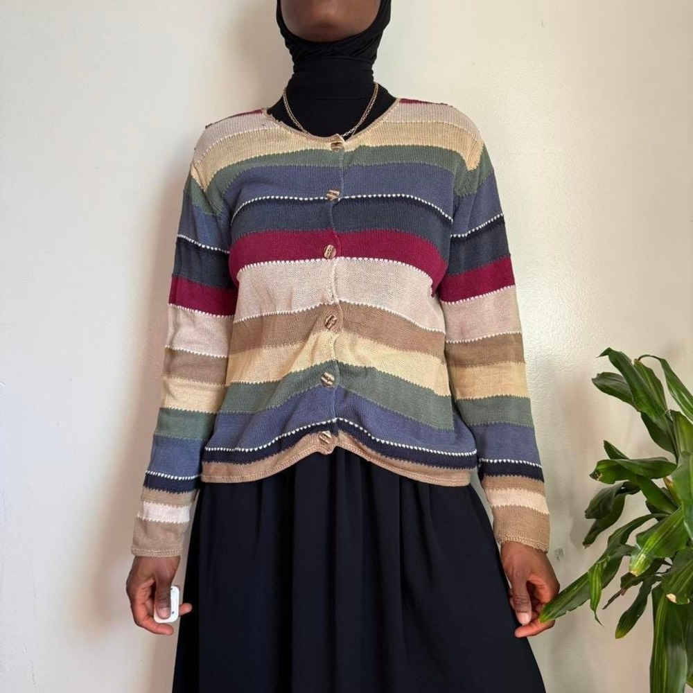 Vintage 220‎ Hickory Earthy Striped Knit Cardigan size M
